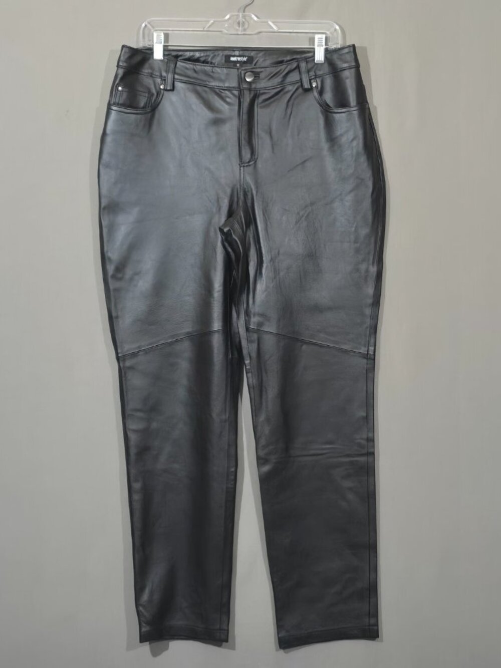 Metrostyle Black Genuine Leather Pants Womens 12 High Rise Straight Leg